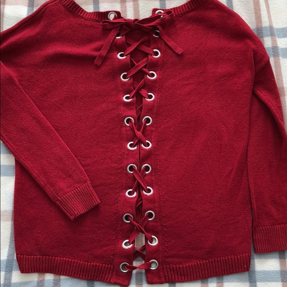 🌻 Express | Red Lace- Up Sweater